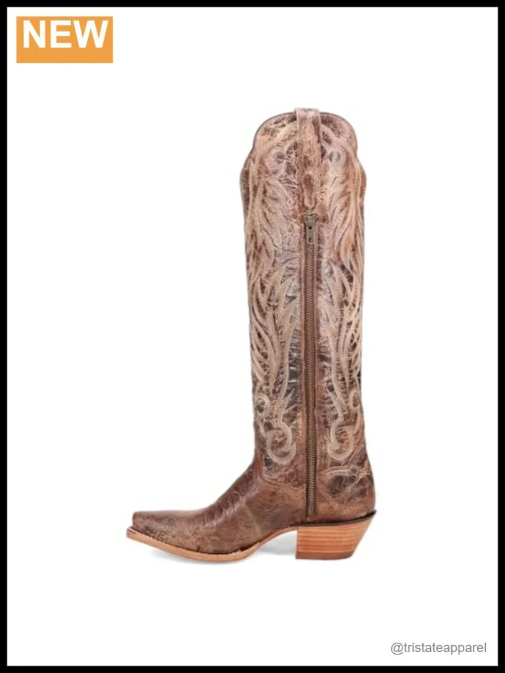 Women's Western Over the Knee Boots Leather Embroidered Snip Toe Pull On